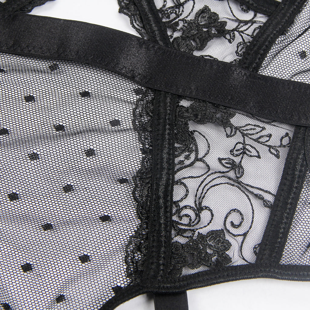 Oh Yeah - Body in Pizzo con Reggicalze Incorporato - Nero